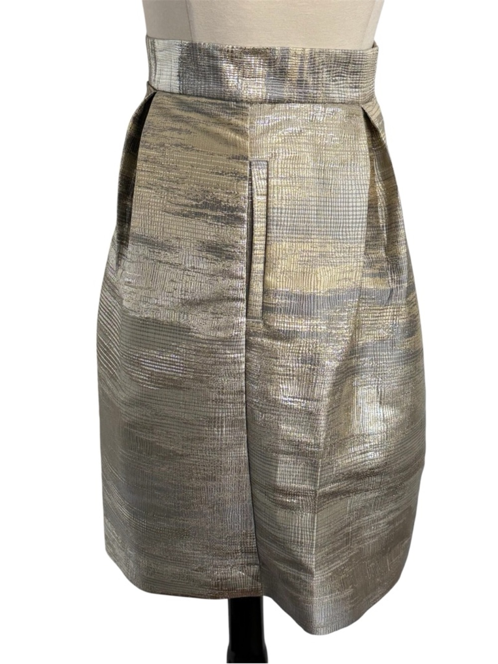 Simply Styled Petite Women's Jacquard A-Line Skirt, Metallic Gold&Silver Shimmer - Picture 3 of 7